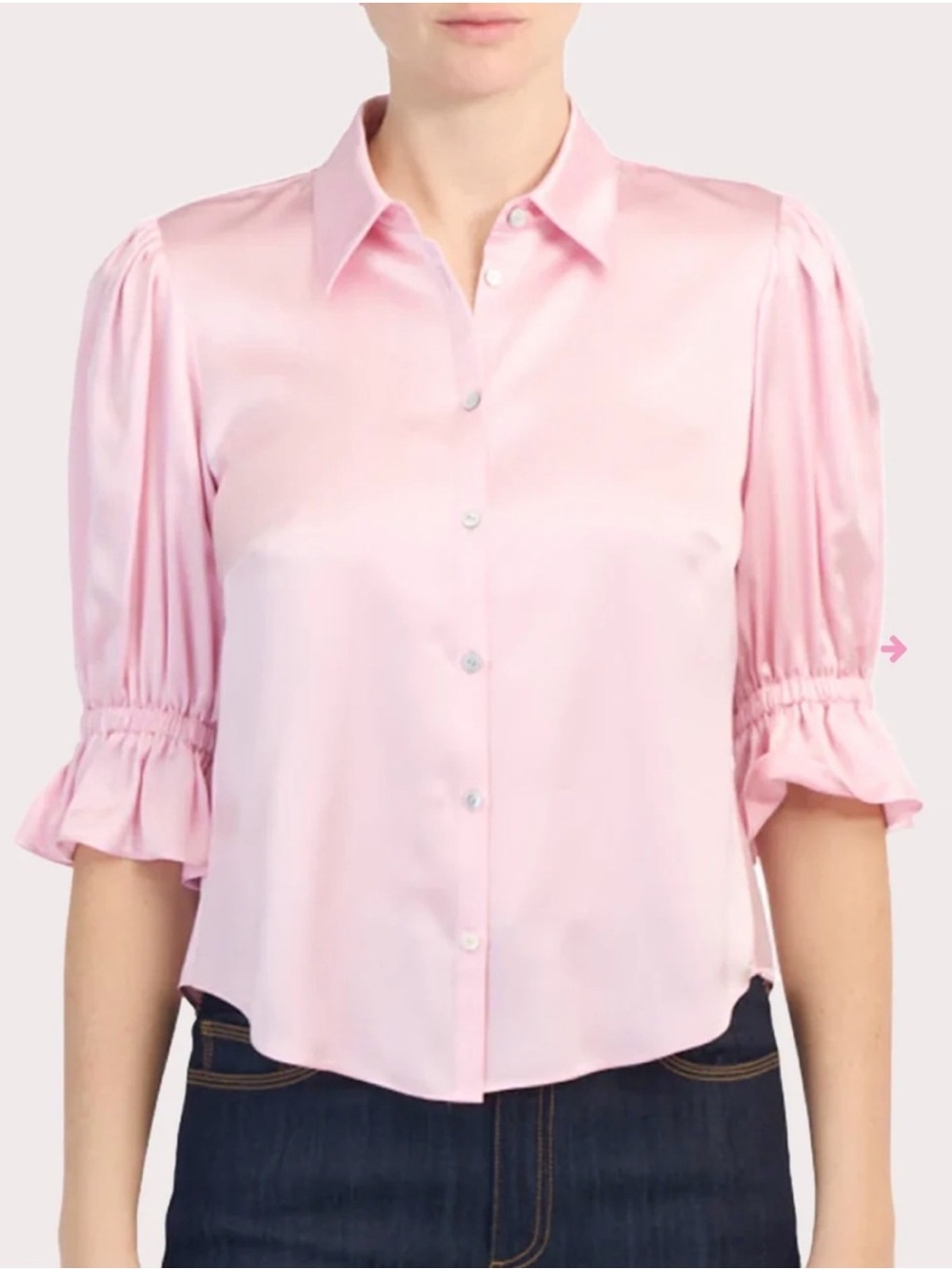 Cinq a Sept Fiona 100% Silk Pink Puff
Sleeve Blouse Top Button Up